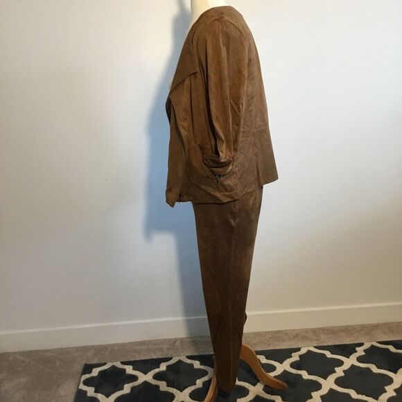 Suede 2 pc Zip Jacket ankle pants suit L (12/14) Old Money Clean Girl J. Jill - Picture 8 of 16